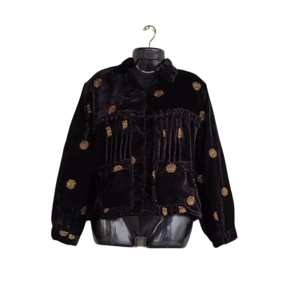 Black velvet Rai Cholo with gold butti and gathered yoke