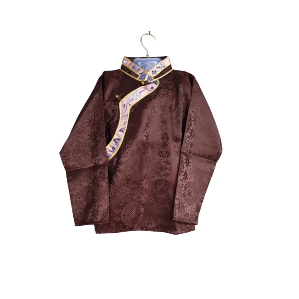 Brown kids Khenja jacket with light pink floral border
