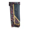 Charcoal-blue wrapper with plum brocade border and gold trim