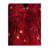 Close-up of gathered yoke pleats and gold butti on maroon Cholo