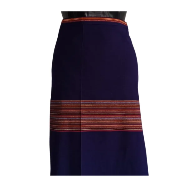 Close-up of waistband and mid stripe on navy Tamang phariya