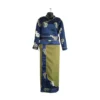 Complete Tamang Wrapper Set for women royal blue Tash Kuchin brocade Khenja paired with olive wrapper bordered in matching brocade