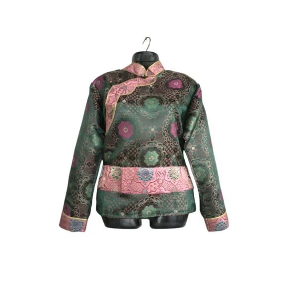 Emerald Tash Kuchin brocade Khenja with pink bands