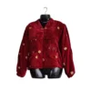 Front view of maroon velvet Rai Cholo with full sleeves and pockets