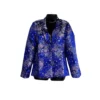 Front view of royal blue Tash Kuchin floral brocade women’s coat