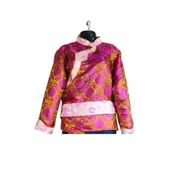Fuchsia Tash Kuchin brocade Khenja with pale pink trims