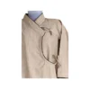 Full front view of beige Dawra Suruwal Daura top with wrap closure