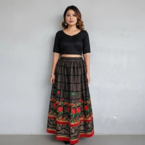 Girl wearing embroidered Nepali cotton lehenga