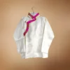 Ivory kids Khenja jacquard jacket with pink Tash Kuchin border