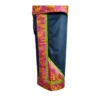 Navy wrapper with fuchsia brocade border and lime-green edging