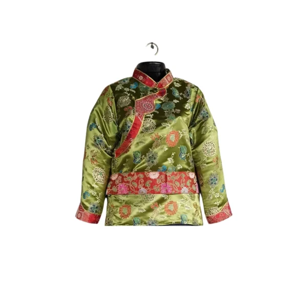 Olive brocade Khenja with red bands