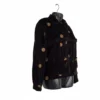 Side view of black velvet Rai Cholo with pockets and full sleeves