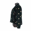 Side view of emerald velvet Rai Cholo with pockets and full sleeves
