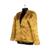 Side view of mustard brocade Kuchin coat with frog buttons