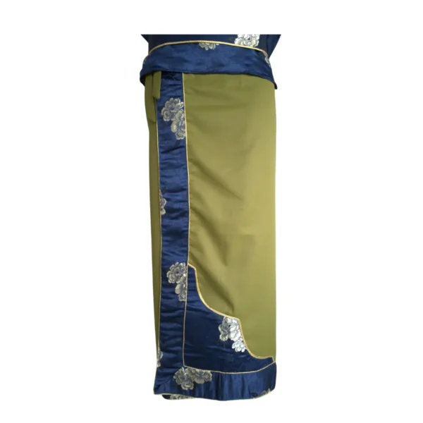 Women’s Tamang Olive suiting wrapper skirt with royal blue Tash Kuchin brocade border