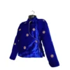 Blue velvet chaubandi cholo – side angle showing wrap tie