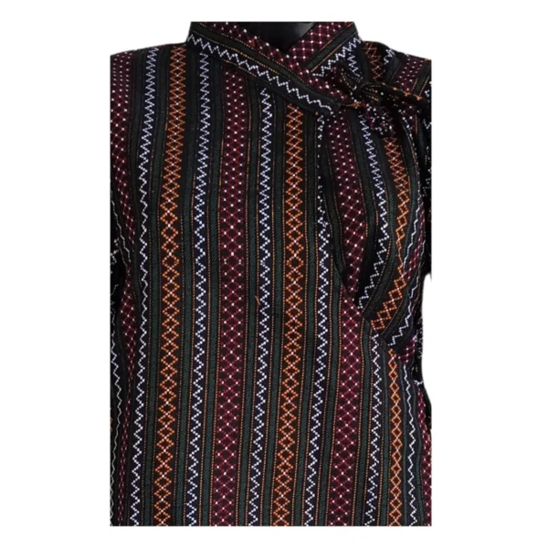 Chaubandi Cholo cotton top – multicolour stripe close-up with zig-zag
