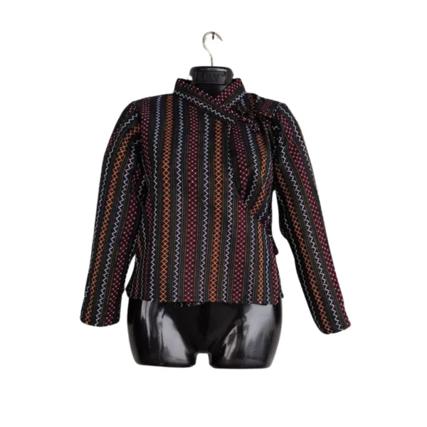 Chaubandi Cholo – stripe pattern, wrap tie and stand collar – front view