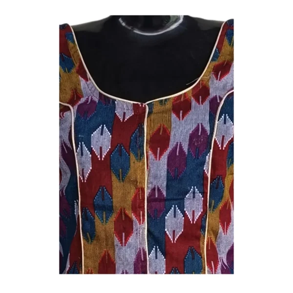 Close of details of Limbu women’s cotton blouse in mixed shades