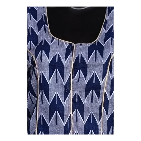 Close up detail of Limbu blouse in navy and grey