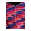 Close up detail of Subba Limbu cotton blouse in pink and blue