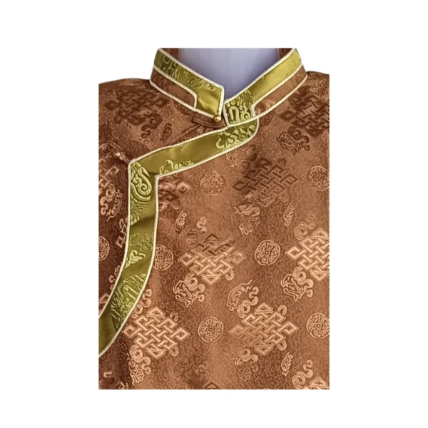 Coffee brown jacquard Khenja with olive border – close up detail