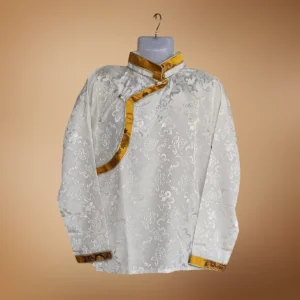 Ivory Khenja with bright mustard-gold border and cuff detail