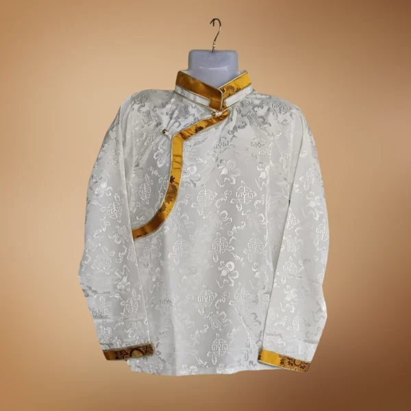 Ivory Khenja with bright mustard-gold border and cuff detail