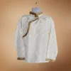 Ivory Khenja with light gold patterned collar and piping – front