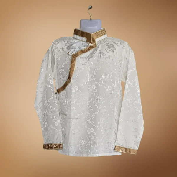 Ivory Khenja with light gold patterned collar and piping – front