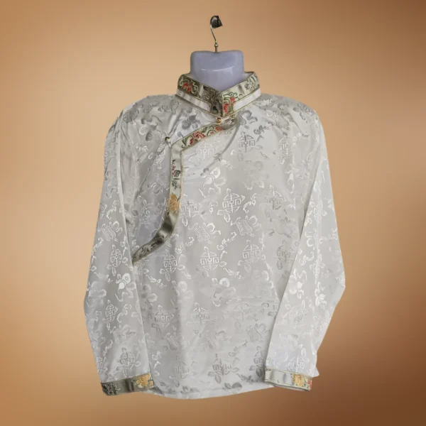 Ivory Khenja with multicolour Tash Kuchin border and cuff accents