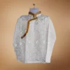 Ivory Khenja with mustard-gold border and mandarin collar