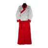 Ivory-red bakhu set – wrap jacket with red cuffs and matching long skirt