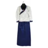 Ivory wrap jacket with navy border and matching navy skirt – full bakhu set