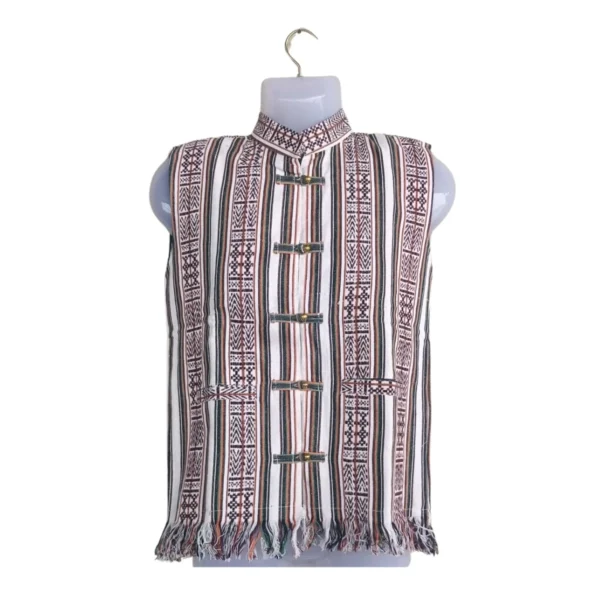 Lepcha sleeveless waistcoat with band collar and toggles – front