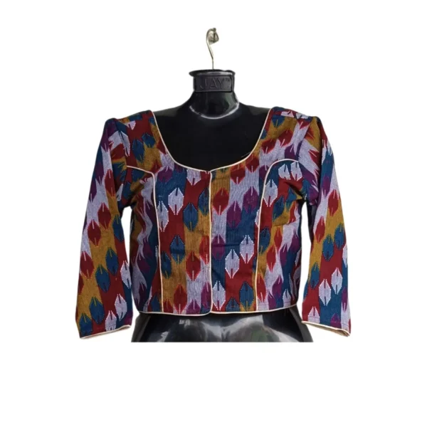 Limbu women’s cotton blouse in mixed shades with handloom-look pattern