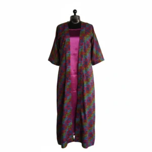 Magenta inner with open ikat gown