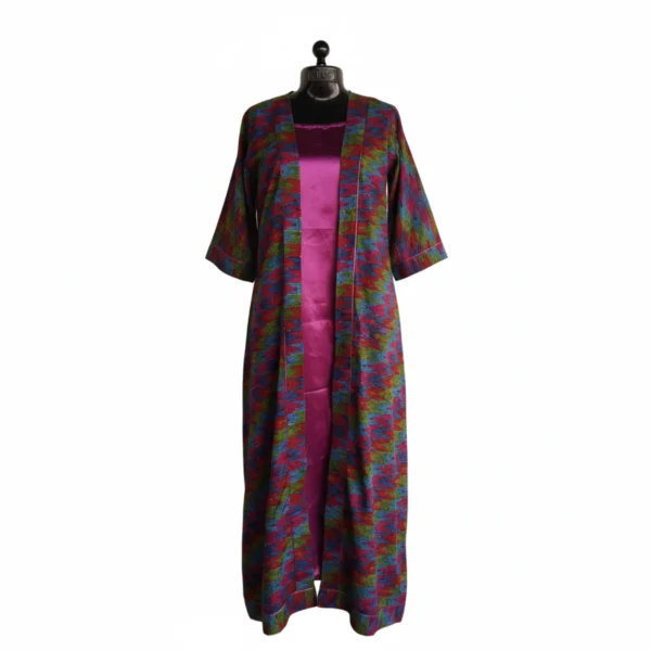 Magenta inner with open ikat gown