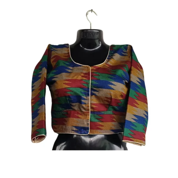 Multi-color geometric Subba blouse with scoop neckline
