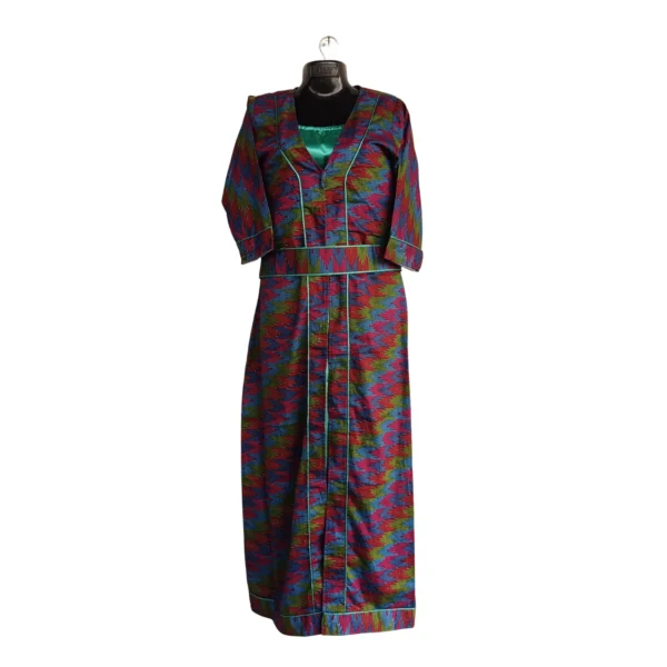 Multicolour ikat Subba gown with Teal inner – front view