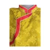 Mustard yellow jacquard Khenja with red border close view
