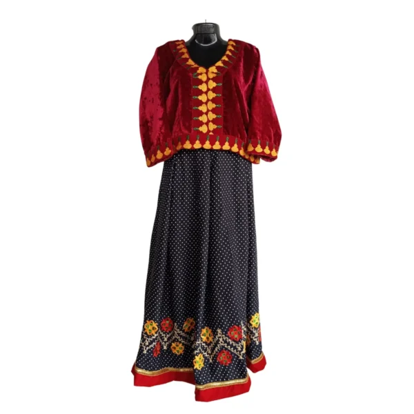 Rai lehenga set with velvet chindu top and dotted embroidered skirt – full view