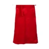 Red jacquard wrap skirt with woven medallions and tie belt