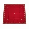 Red velvet ghalek shawl with stone dotted border laid flat