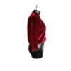 Side profile of maroon micro-velvet blouse with 3:4 sleeves