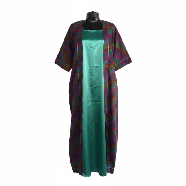 Teal inner with open ikat robe