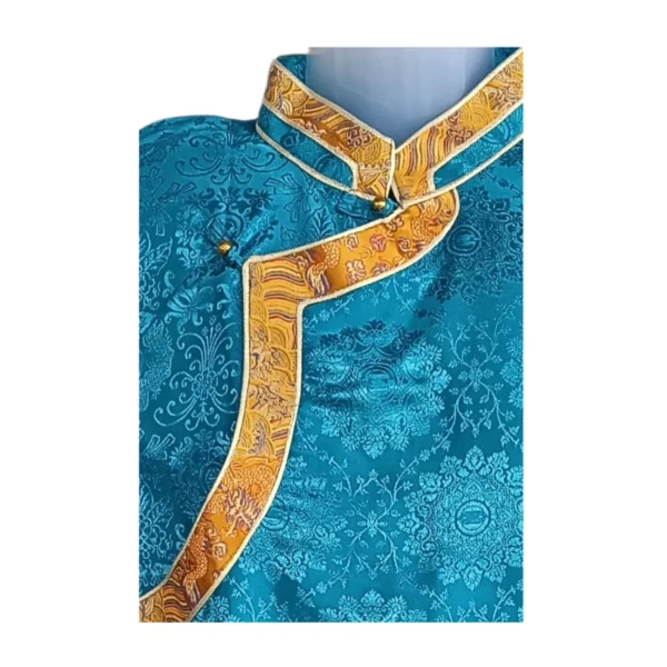 close up - Turquoise jacquard Khenja with gold border