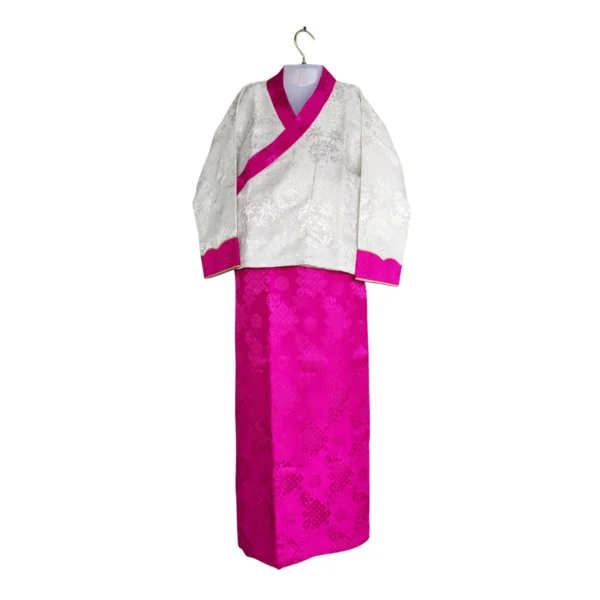 ivory kids bakhu with hot-pink border and pink skirt
