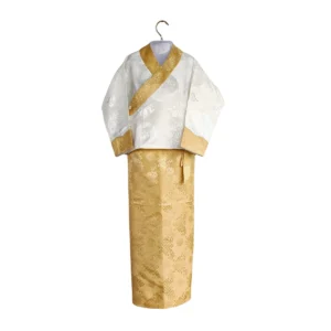 kids ivory bakhu with gold border and gold skirt