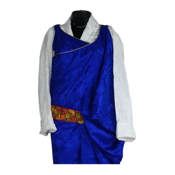 royal blue Gada with gold piping and belt close up view